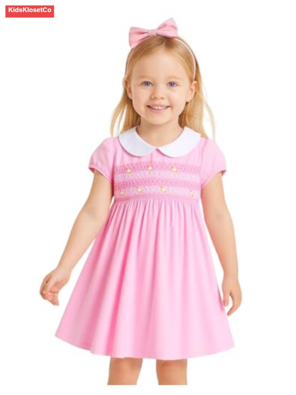 Toddler Girl Short Sleeve Cotton Dress Casual Easter Applique Playwear